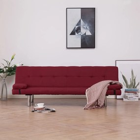 vidaXL Καναπές - Κρεβάτι με Δύο Μαξιλάρια Μπορντό από Πολυεστέρα