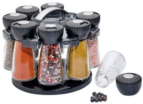 Βάση Μπαχαρικών Με Βαζάκια (Σετ 9Τμχ) 2620001008 Black Kuchenprofi Plastic, Glass