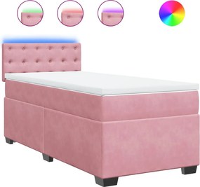 vidaXL Κρεβάτι Boxspring με Στρώμα Ροζ 90x190 εκ. Βελούδινο