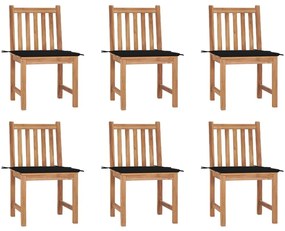 Καρέκλες Κήπου 6 τεμ. από Μασίφ Ξύλο Teak με Μαξιλάρια - Μαύρο
