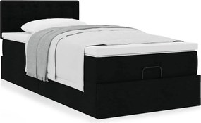 vidaXL Οθωμανικό κρεβάτι με στρώμα Μαύρο 90x190cm Ύφασμα