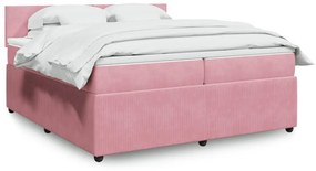 vidaXL Κρεβάτι Boxspring με Στρώμα Ροζ 200x200 εκ. Βελούδινο