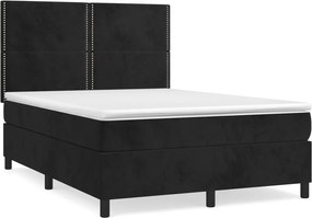 vidaXL Κρεβάτι Boxspring με Στρώμα Μαύρο 140x200 εκ. Βελούδινο