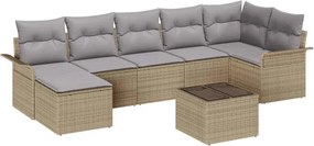 vidaXL Σετ Καναπέ Κήπου με μαξιλάρι 8 pcs Μπεζ Πολυ ράταν