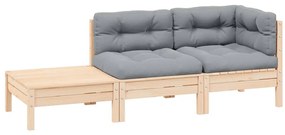 vidaXL Σαλόνι Κήπου Σετ 3 Τεμαχίων Μασίφ Ξύλο Πεύκου με Γκρι Μαξιλάρια