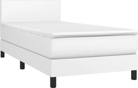 vidaXL Κρεβάτι Boxspring με Στρώμα Λευκό 90x200εκ. από Συνθετικό Δέρμα