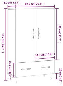 Ντουλάπα Γκρι Sonoma 69,5 x 31 x 115 εκ. από Επεξεργασμένο Ξύλο - Γκρι