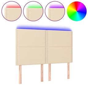 vidaXL Κεφαλάρι Κρεβατιού LED Κρεμ 144x5x118/128 εκ. Υφασμάτινο