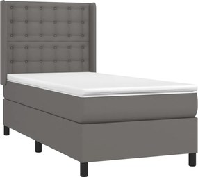 vidaXL Κρεβάτι Boxspring με Στρώμα &amp; LED Γκρι 80x200 εκ. Συνθ. Δέρμα