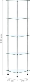 vidaXL Ράφι Διαφανές 5 Επιπέδων 30 x 30 x 130 εκ. από Ψημένο Γυαλί
