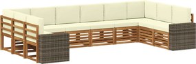 vidaXL Σειρά Καναπέ Εξωτερικού 10 pcs Φυσικό και Κρέμα Πολυεστέρας