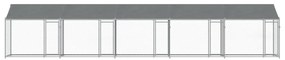 vidaXL Κλουβί Σκύλου με Οροφή και Πόρτες Γκρι 10x2x2 μ. Γαλβ. Χάλυβας