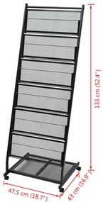 vidaXL Ραφιέρα Περιοδικών Μαύρη Α4 47,5 x 43 x 133 εκ.