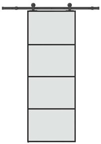 Συρόμενη Πόρτα με Μηχανισμό 76x205 εκ. Γυαλί ESG &amp; Αλουμίνιο - Μαύρο