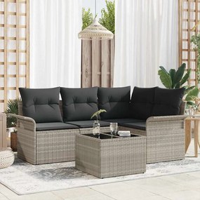 vidaXL Σετ Καναπέ Κήπου με μαξιλάρι 5 pcs Ανοιχτό γκρι Πολυ ράταν