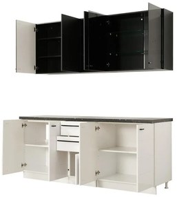 Έτοιμη Σύνθεση Κουζίνα Claudia 200 Λευκό - Μαύρο 200x51/31x200 εκ. 200x51x200 εκ.