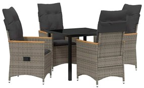 vidaXL Σέτ φαγητού για κήπο με μαξιλάρι 5 pcs Γκρι Πολυ ράταν