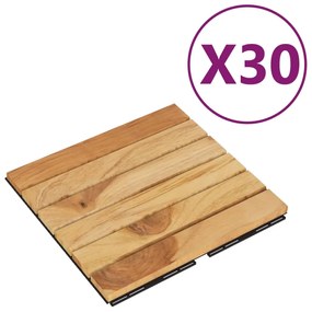 vidaXL Πλακάκια Deck 30 τεμ. 30 x 30 εκ. από Μασίφ Ξύλο Teak