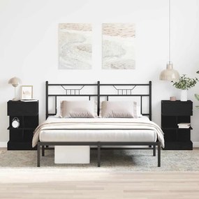 vidaXL Κομοδίνο 2 pcs Μαύρη Οξυά 40 x 35 x 65 εκ. Επεξεργασμένο ξύλο