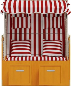 vidaXL Ξαπλώστρα Strandkorb Κόκκινο/Λευκό Συνθ Ρατάν/Ξύλο με Μαξιλάρια