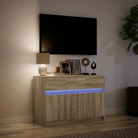 Έπιπλο Τηλεόρασης με LED Sonoma Δρυς 91x34x61 εκ. Επεξ. Ξύλο - Καφέ