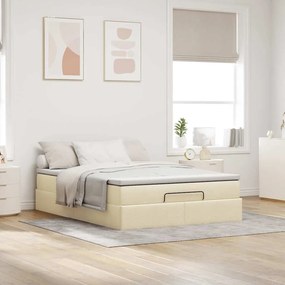 vidaXL Οθωμανικό κρεβάτι με στρώμα Cream 140x200cm ύφασμα