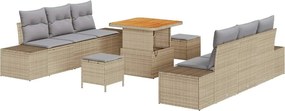 vidaXL Σετ Καναπέ Κήπου με μαξιλάρι 9 pcs Μπεζ Πολυ ράταν
