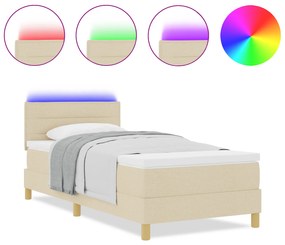 vidaXL Κρεβάτι με Ελατήρια και Στρώμα & LED Κρεμ 90x200 εκ. Ύφασμα