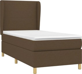 vidaXL Κρεβάτι Boxspring με Στρώμα Σκούρο Καφέ 90x200 εκ. Υφασμάτινο