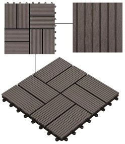 Πλακάκια Deck 11 τεμ. Σκούρο Καφέ 30 x 30 εκ. 1 μ² από WPC - Καφέ