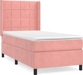 vidaXL Κρεβάτι Boxspring με Στρώμα Ροζ 90x190 εκ. Βελούδινο