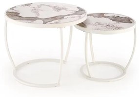 INES  set of two coffee tables, beige marble / white DIOMMI-60-29298