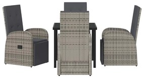 vidaXL Σέτ φαγητού για κήπο με μαξιλάρι 5 pcs Γκρι συνθετικό ρατάν