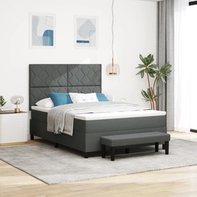 vidaXL Box Spring Bed με Στρώμα & Πάγκο Σκοτεινό Γκρί 140x200 εκ. Υφασμάτινο