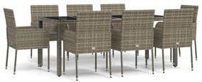 vidaXL Σετ Τραπεζαρίας Κήπου 9 τεμ. Γκρι Συνθ. Ρατάν με Μαξιλάρια