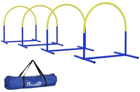 PawHut Σετ Agility για σκύλους, Εκπαίδευση σκύλων, 4 τόξα, για αρχάριους, με τσάντα μεταφοράς, μπλε+κίτρινο, 88 x 64 x 95cm
