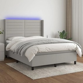 Κρεβάτι Boxspring με Στρώμα & LED Αν.Γκρι 140x200εκ. Υφασμάτινο