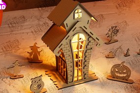 Σετ των 2 Intra απο ξύλο plywood 3mm-4mm πάχος 3D Halloween Lantern Haunted House | CNC Δίασταση 15x15 cm INTRAFABR-105203174