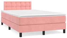 VidaXL Κρεβάτι Boxspring με Στρώμα & LED Ροζ 120x190 εκ. Βελούδινο