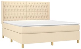 vidaXL Κρεβάτι Boxspring με Στρώμα &amp; LED Κρεμ 180x200 εκ. Υφασμάτινο