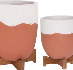 ΓΛΑΣΤΡΕΣ ΣΕΤ 2ΤΜΧ SEON HM4686.08 TERRACOTTA ΣΕ ΛΕΥΚΟ & ΤΕΡΑΚΟΤΑ--TEAK ΒΑΣΗ