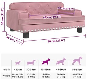 vidaXL Κρεβάτι Σκύλου Ροζ 70 x 45 x 30 εκ. Βελούδινο