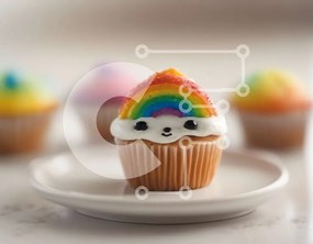 Intra Συλλεκτικό Ξύλινο Παζλ Plywood  4mm - Ουράνιο τόξο Cupcakes σε ένα άσπρο πιάτο Σε Ξύλινο Κουτί - Διαστάσεις: 10x10 cm – 25 κομμάτια