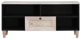 vidaXL Ντουλάπι TV με συρτάρι Λευκό 105 x 33 x 46 εκ Μασίφ ξύλο μάνγκο