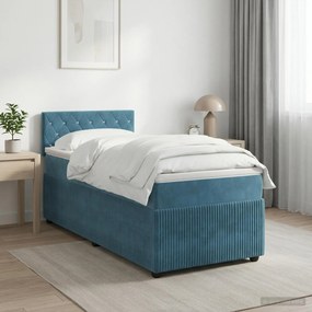 vidaXL Κρεβάτι box spring με στρώμα Σκούρο Μπλε 90 x 190 cm Βελούδο