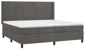 Κρεβάτι Boxspring με Στρώμα Σκούρο Γκρι 200x200 εκ. Βελούδινο - Γκρι