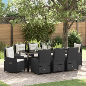 vidaXL 9 κομμάτια σετ κήπου με τραπέζι, μαύρο πολυ rattan