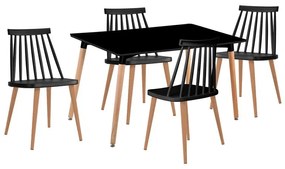 LAVIDA-ART Τραπεζαρία: Τραπέζι 120x80 Οξιά/MDF + 4 Καρέκλες Μέταλλο Βαφή Φυσικό PP Μαύρο -  Table:120x80x73 Chair:43x48x77