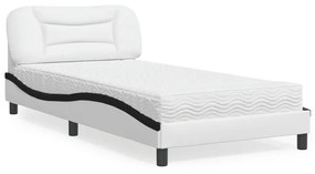 Κρεβάτι με Στρώμα Λευκό / Μαύρο 100x200 εκ. από Συνθετικό Δέρμα - Μαύρο