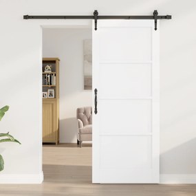vidaXL Συρόμενη Πόρτα  με Σετ Εξαρτημάτων Λευκή 83x202 εκ. Συμπαγές Ξύλο Πεύκου